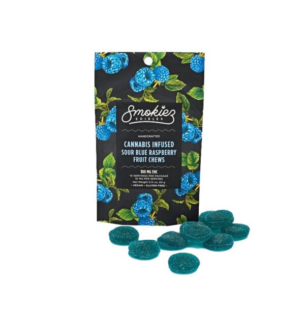 SMOKIES SOUR BLUE RASPBERRY GUMMIES 100MG